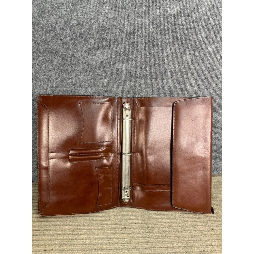 Vintage Brown Leather 3 Ring Binder Portfolio Organizer Zippered Document Case